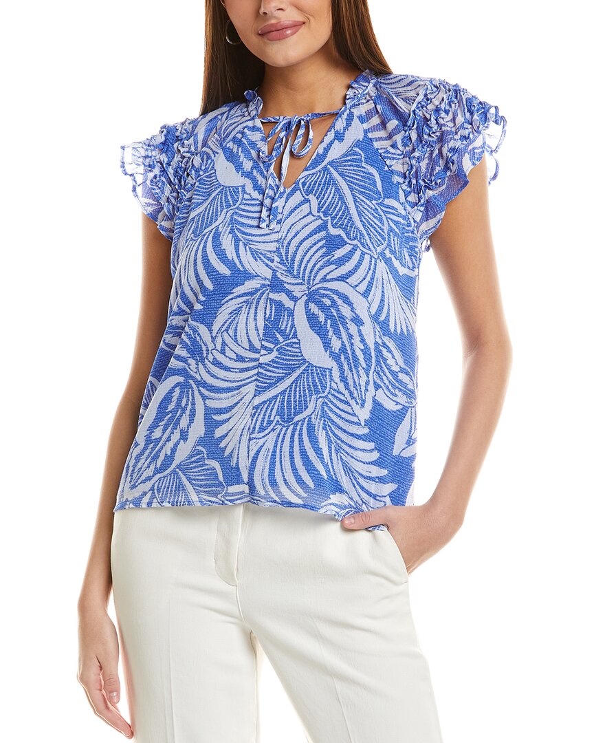 Cece Print Ruffle Flutter Sleeve Top