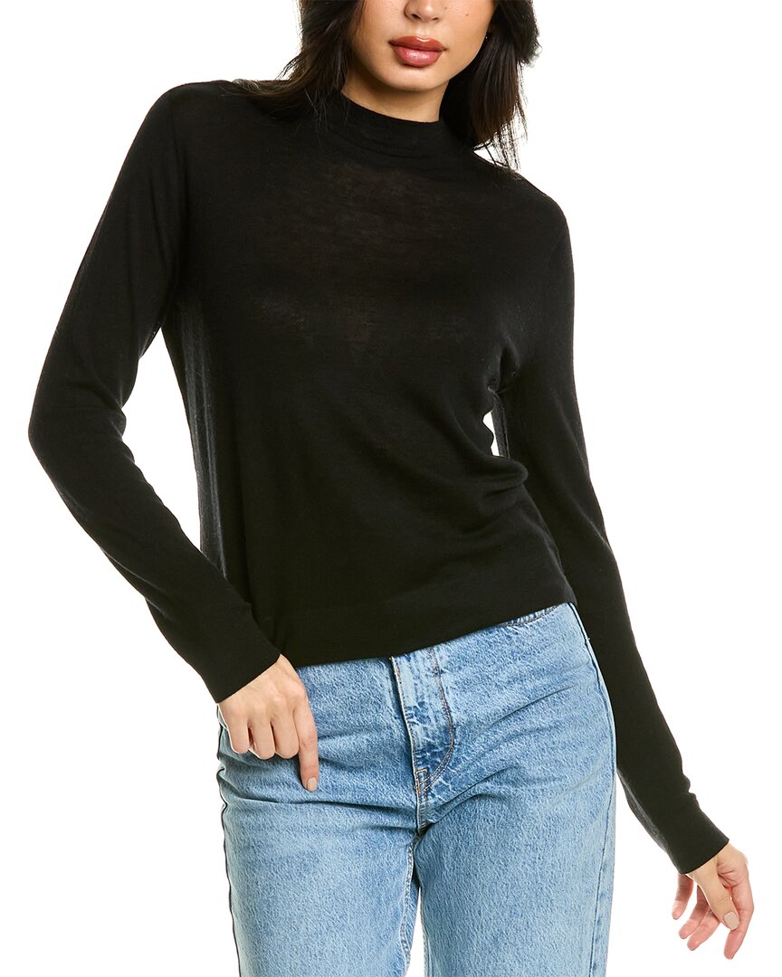 Vince Fine Gauge Seamless Mock Neck Wool Sweater In Black