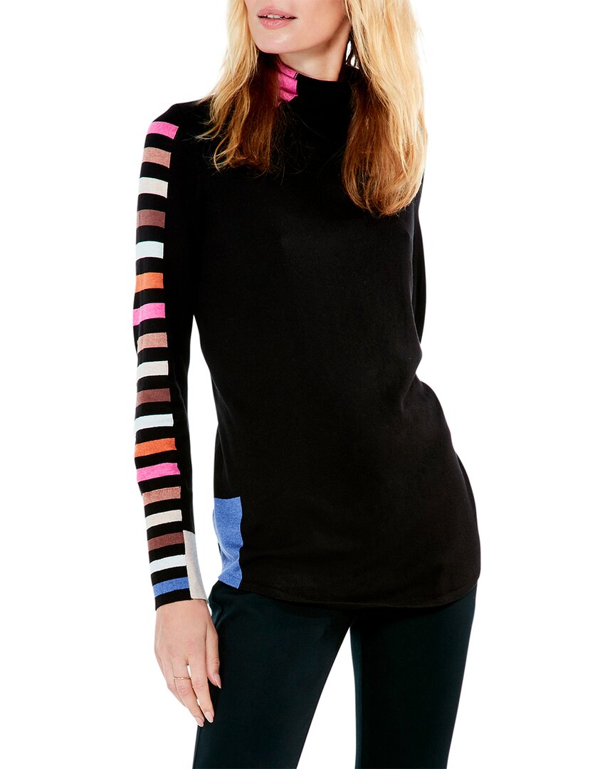 Shop Nic + Zoe Nic+zoe Stripes Aside Vital Turtleneck Sweater In Black