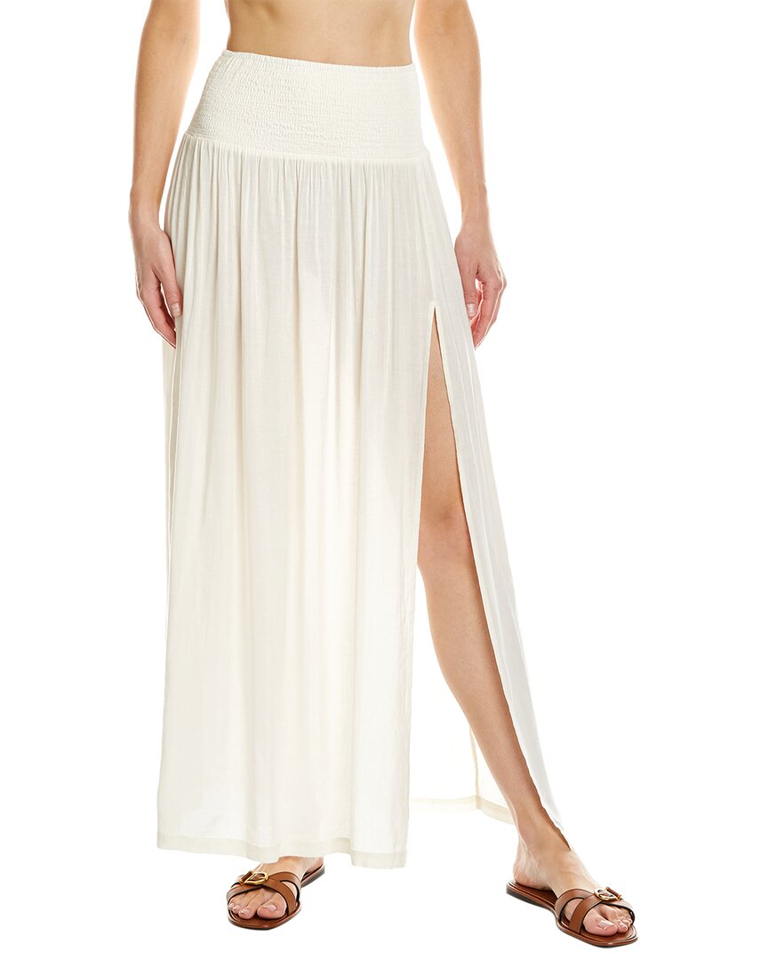 Weworewhat Smocked Slit Linen-blend Maxi Skirt In White