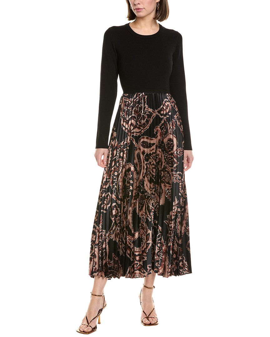 Elie Tahari The Mave Mixed Media Mystical Paisley Maxi Dress In Black