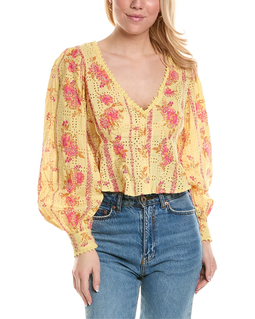 Shop Free People Blossom Eyelet Top In Yellow