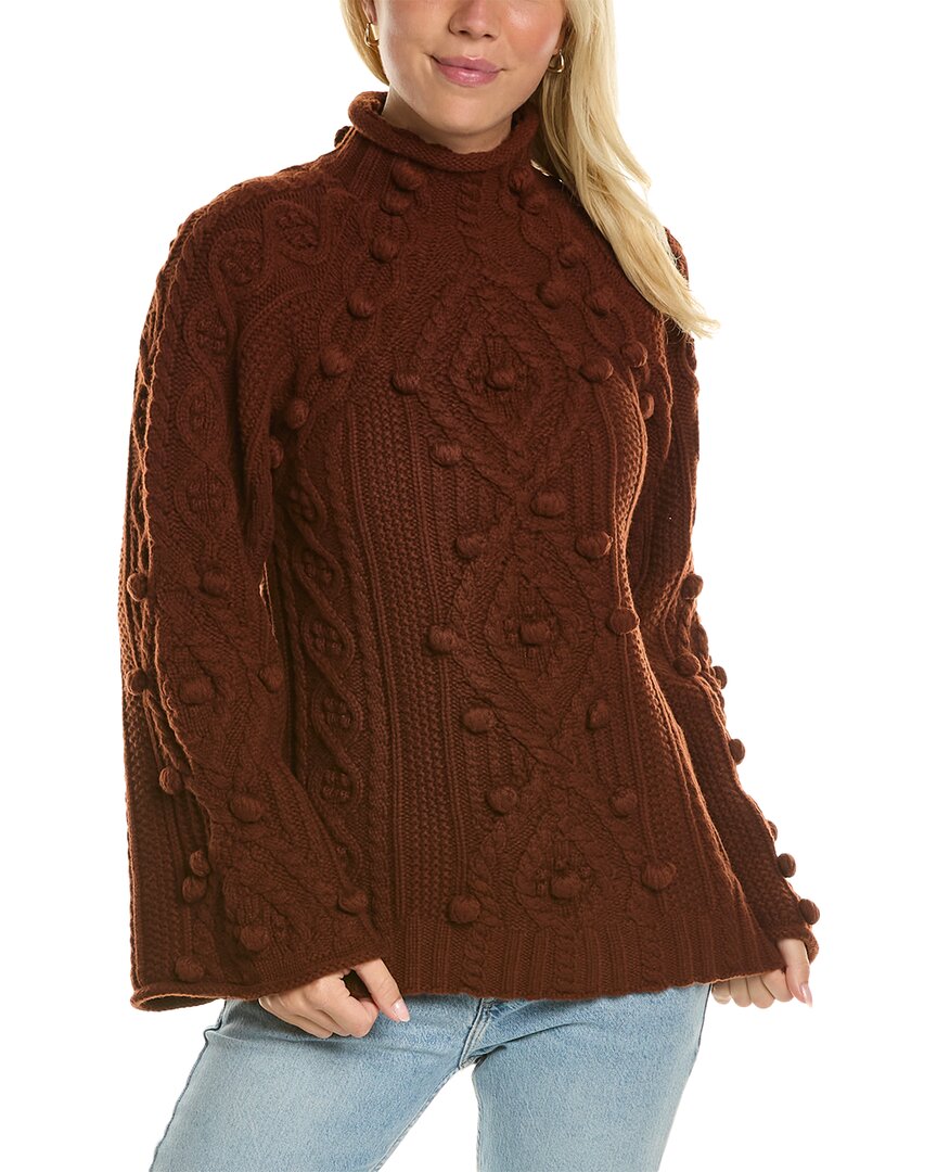 Shop Rebecca Taylor Bauble Turtleneck Wool-blend Sweater In Brown