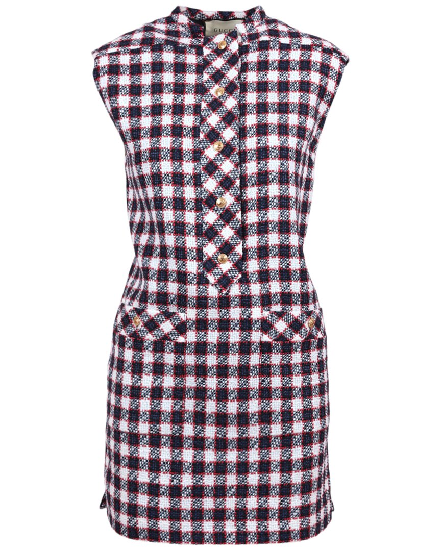 Shop Gucci Check Tweed Tunic Dress