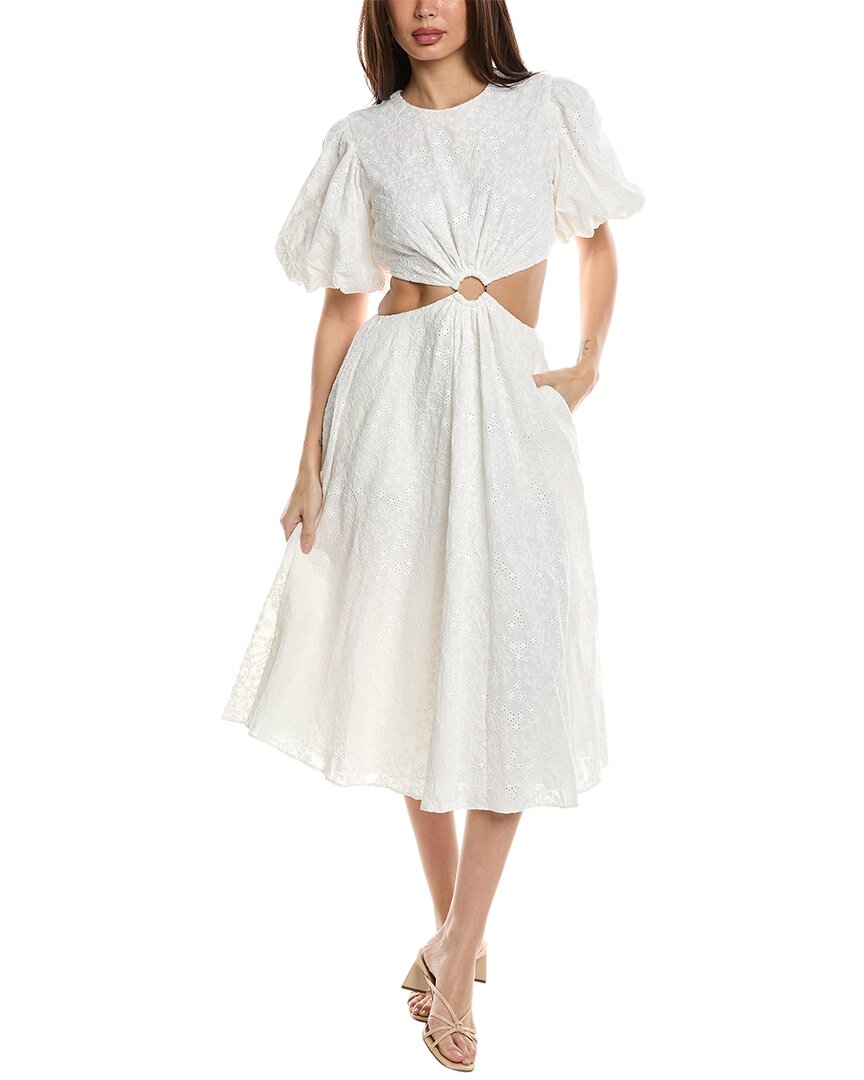 Shop Jason Wu Puff Sleeve Cutout Midi Dress In White