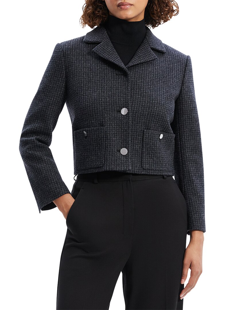 Theory Check Recycled Wool Blend Crop Jacket