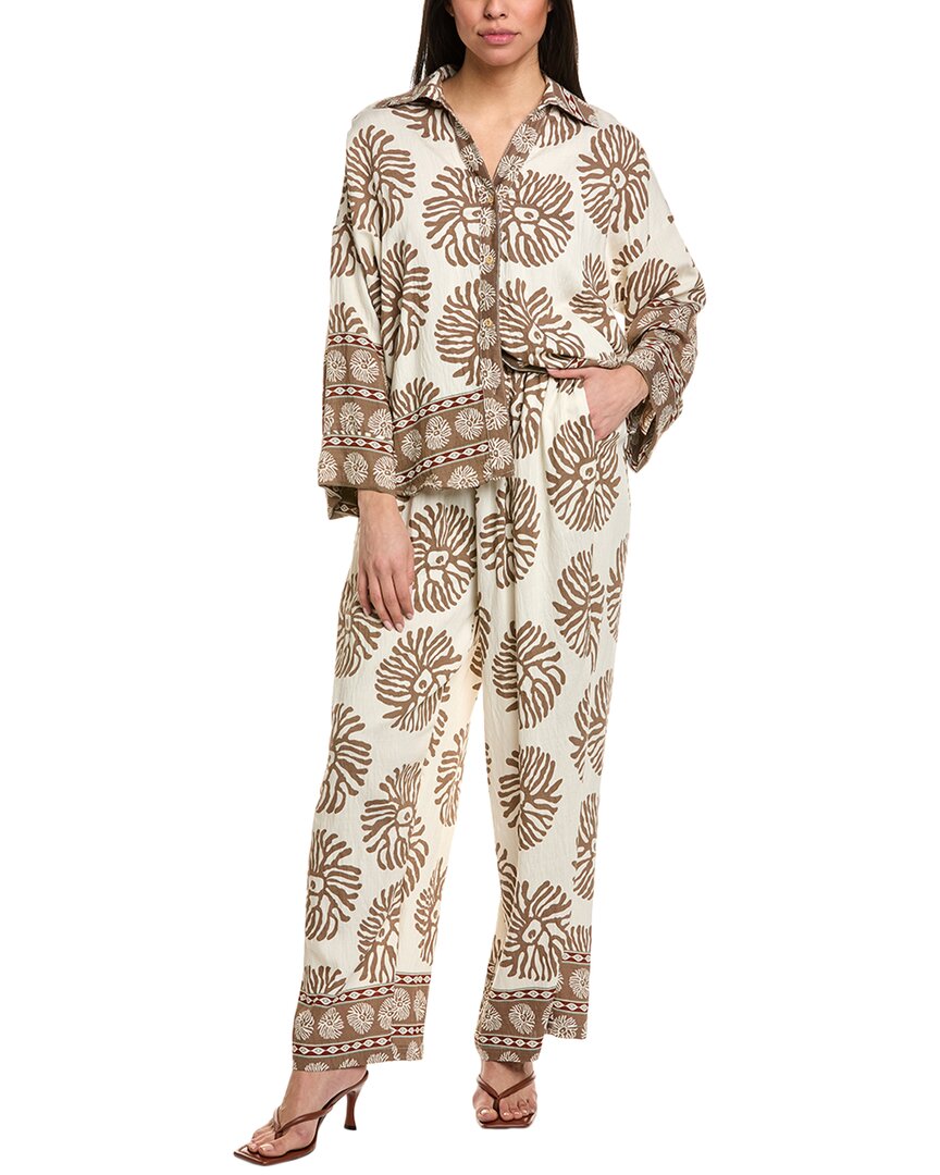 Shop Beulah 2pc Top & Pant Set In Brown