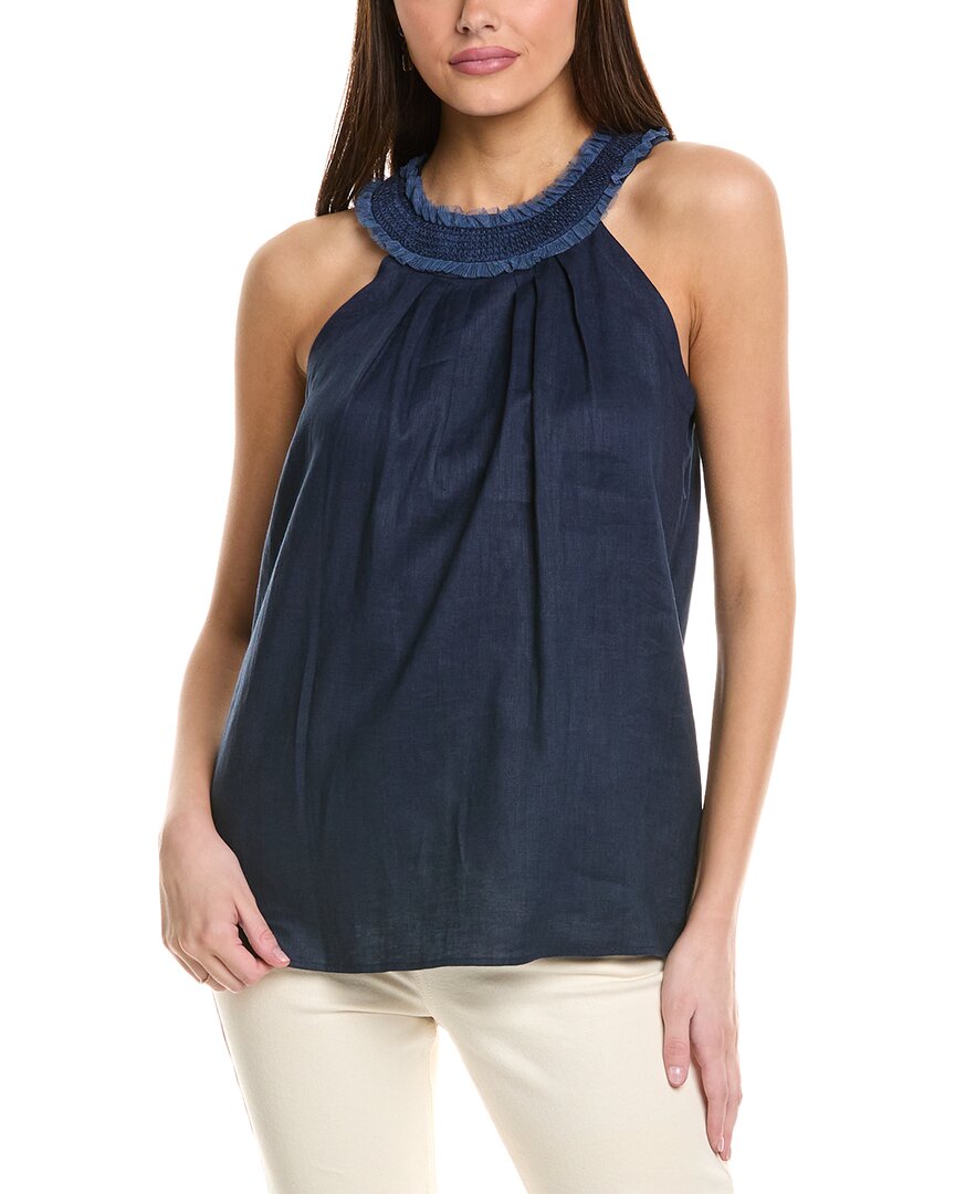 Sara Campbell Arabella Linen Tank Top In Navy
