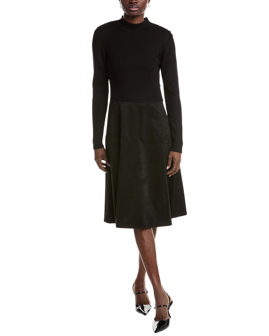 T Tahari Mixed Media A-line Dress In Black