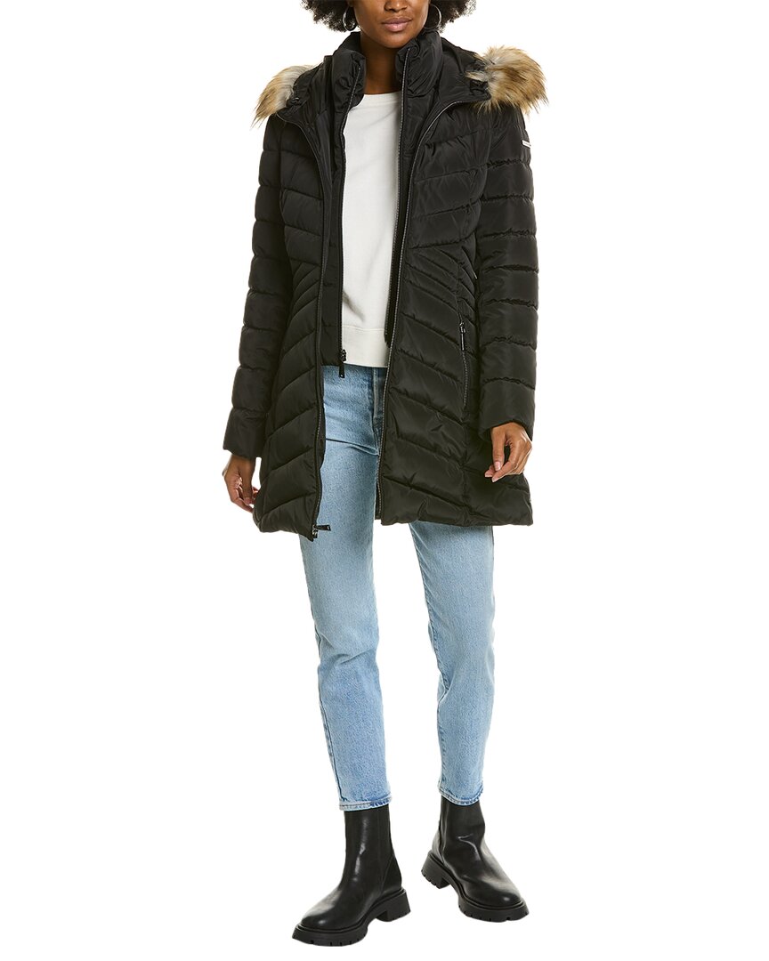 Shop Laundry By Shelli Segal Chevron Quilted Coat In Black