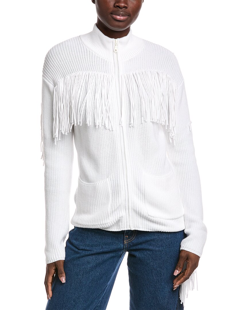 Minnie Rose Shaker Zip Sweater In White