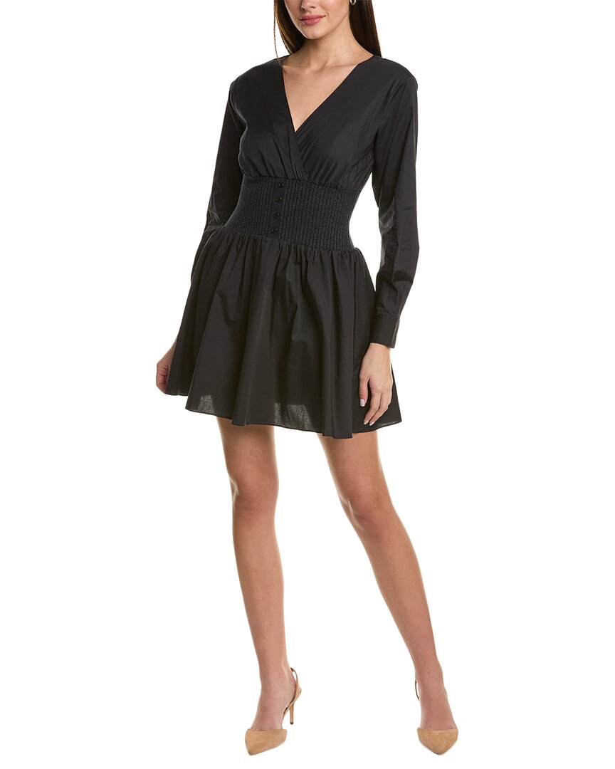 Naadam Cotton-poplin And Ribbed-knit Mini Dress In Blue