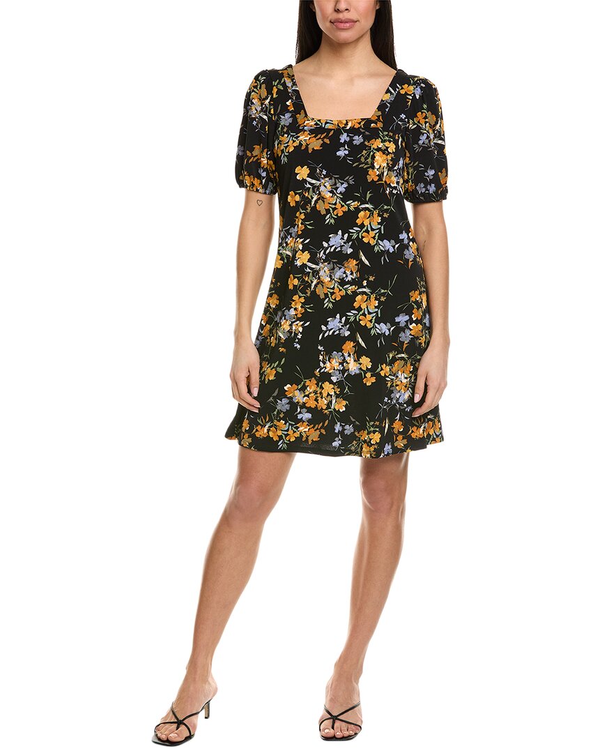 Cece Floral Square Neck Crepe Knit Dress In Black