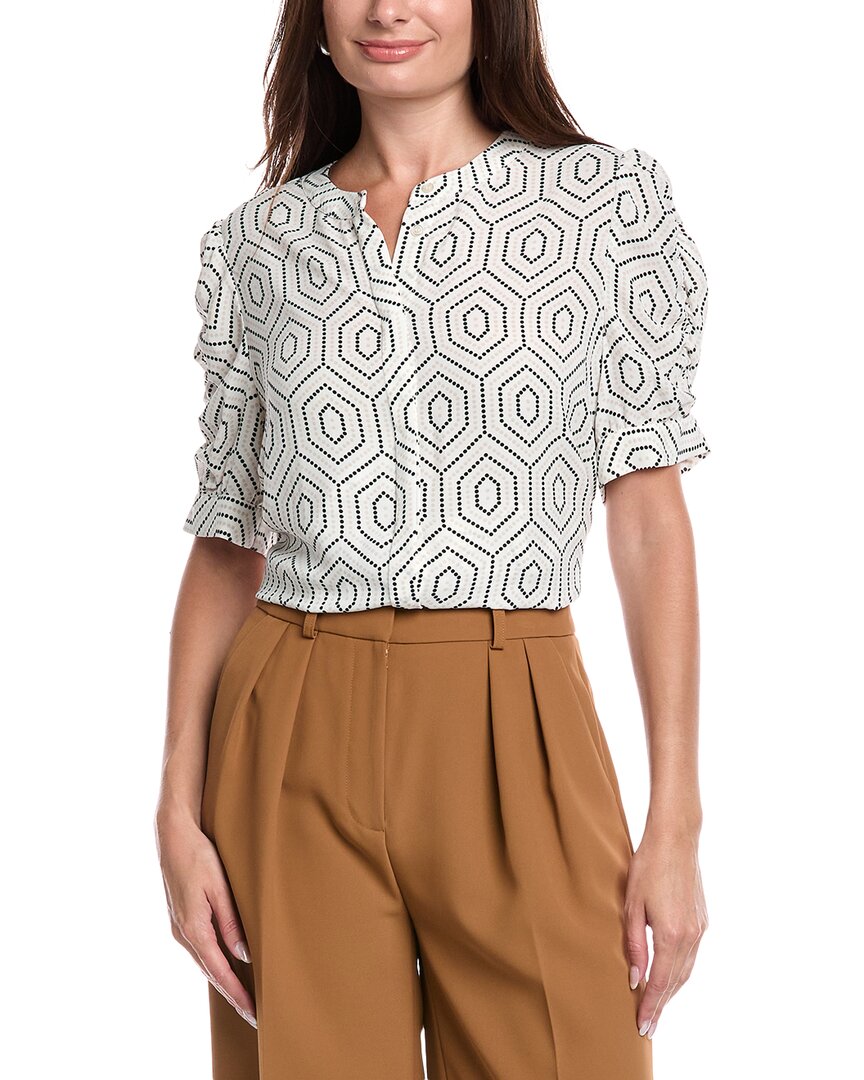T Tahari Mandarin Collar Button-down Blouse In White