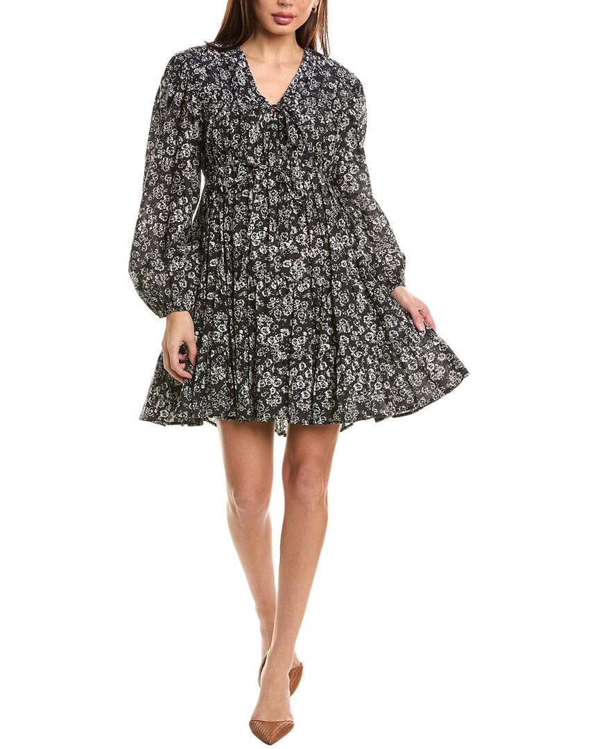 Merlette Lasse Print Mini Dress In Black Stamped Floral Print In Black