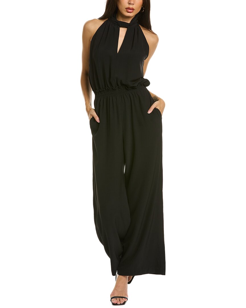 Max Studio Mock Neck Sleeveless Stretch Crepe Jumpsuit In Black