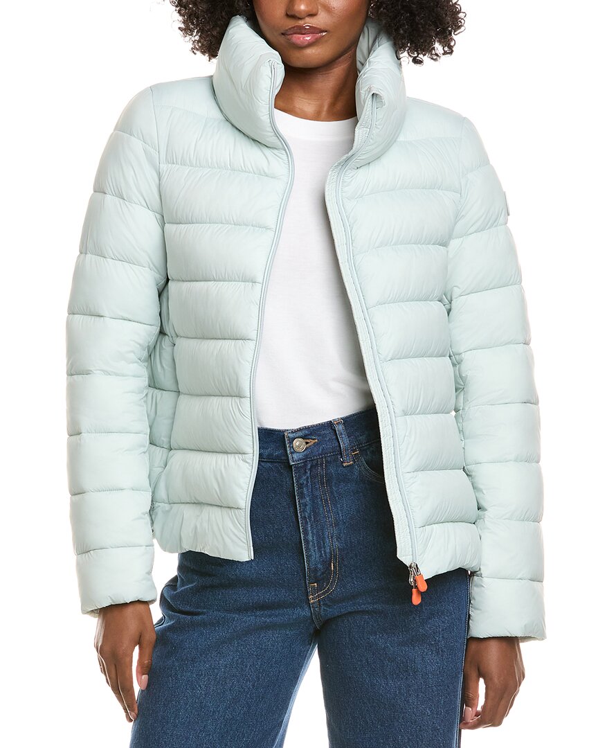 Save The Duck Eleonora Short Basic Funnel Neck Jacket In Blue