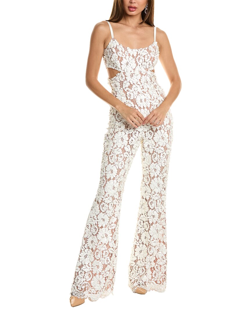Michael Kors Cutout Satin-trimmed Cotton-blend Corded Lace Jumpsuit In White