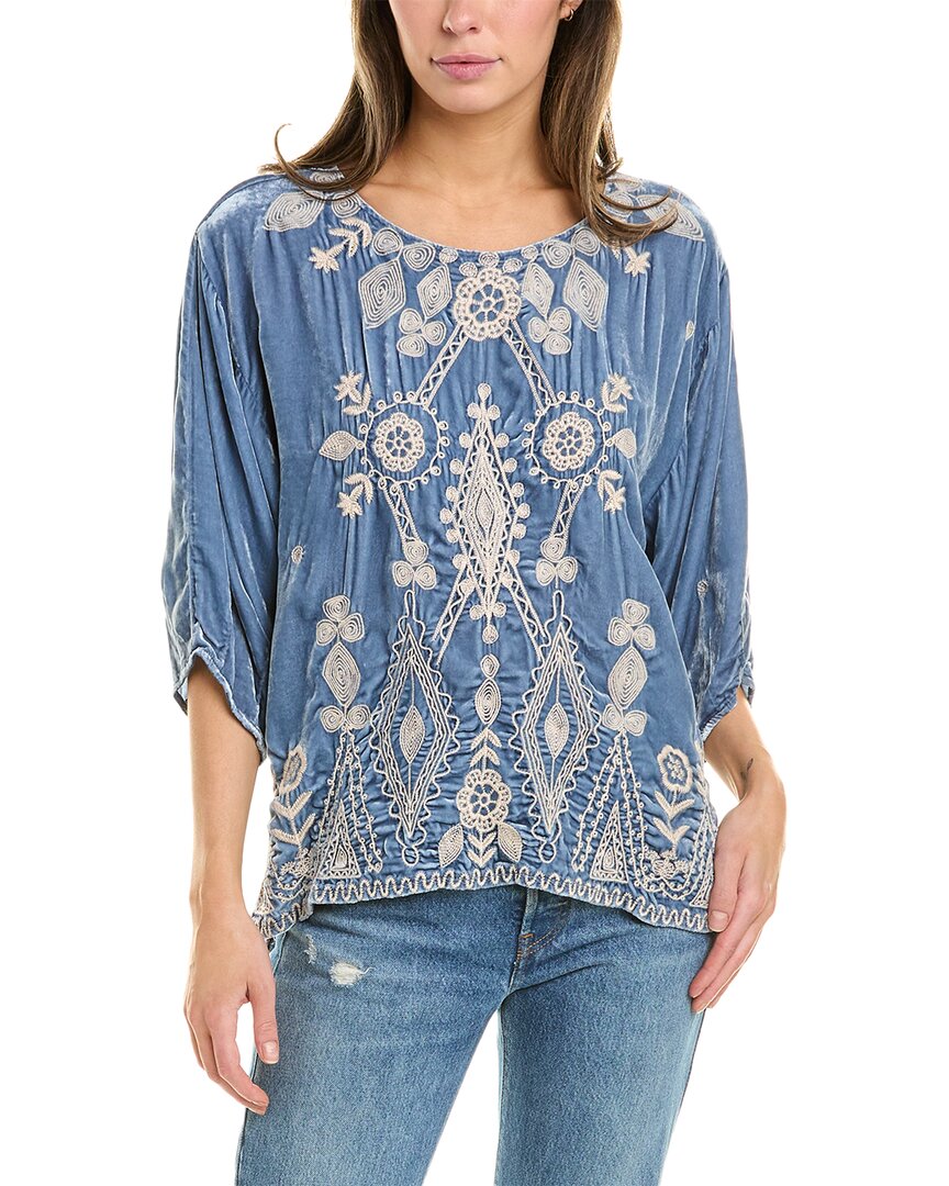 Johnny Was Liona Silk-blend Blouse In Blue