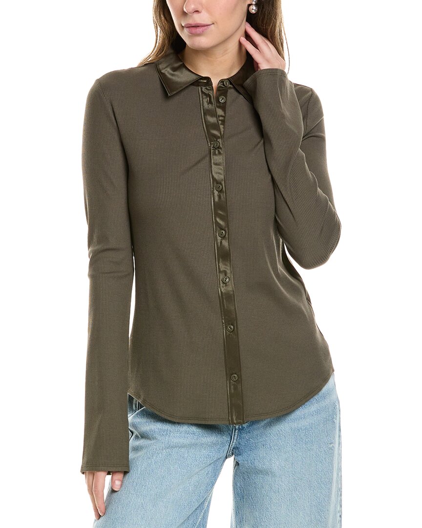Shop Rag & Bone The Ribbed Mix Media Button-down Shirt In Green