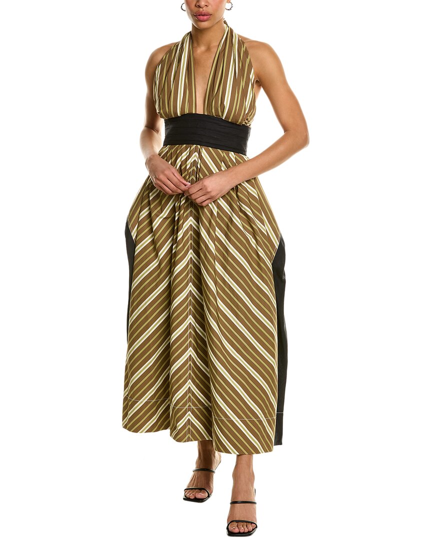 Tory Burch Variegated Stripe Poplin Dress In Brown