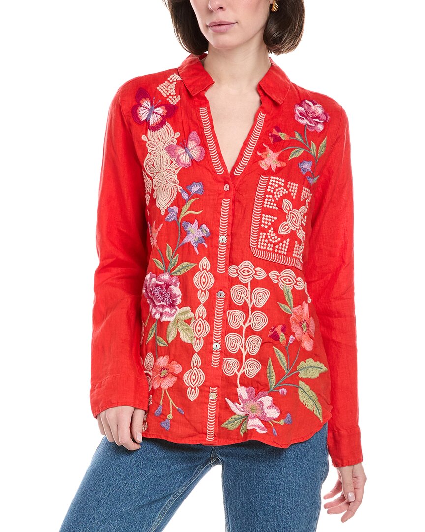 Shop Johnny Was Relaxed Linen Shirt In Red