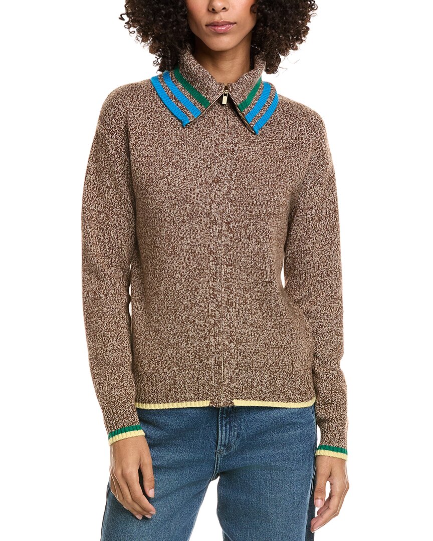 Incashmere Marled Cashmere Zip Cardigan In Brown