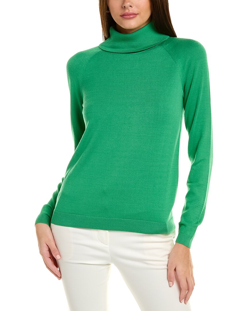 Lafayette 148 Knit Raglan-sleeve Turtleneck Sweater In Green