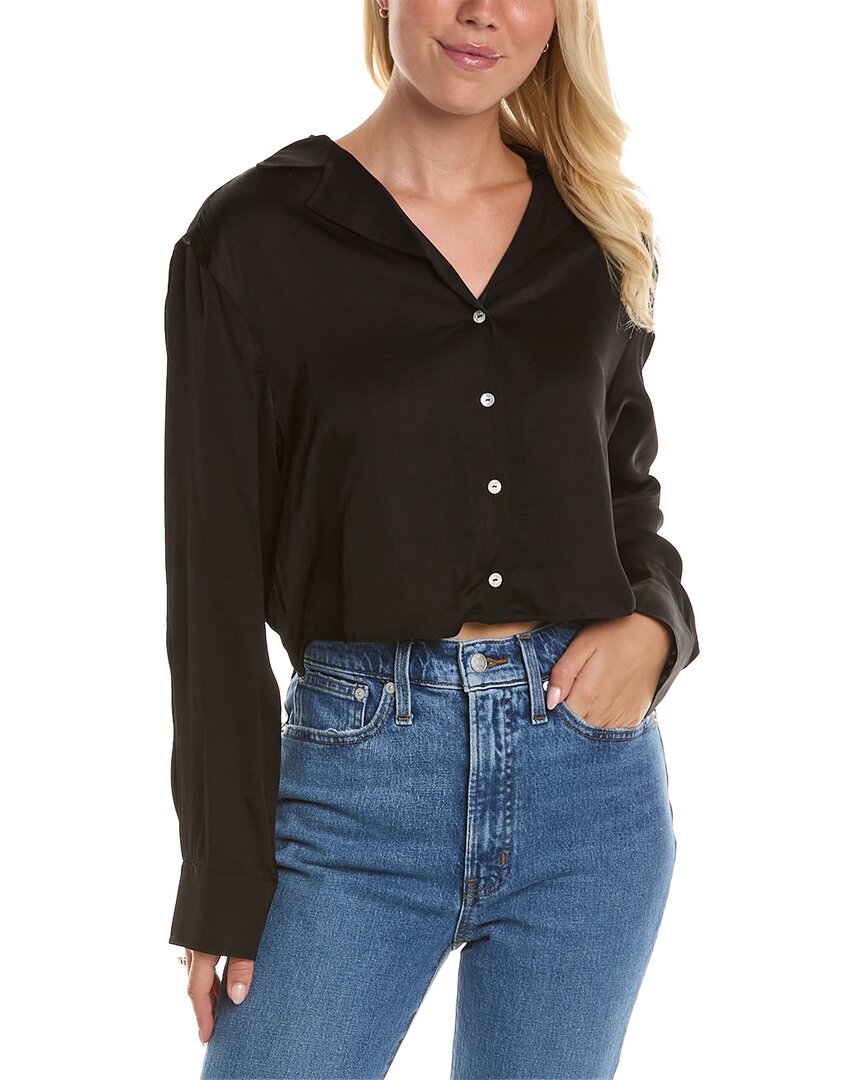 Shop Donni . Silky Cropped Shirt In Black