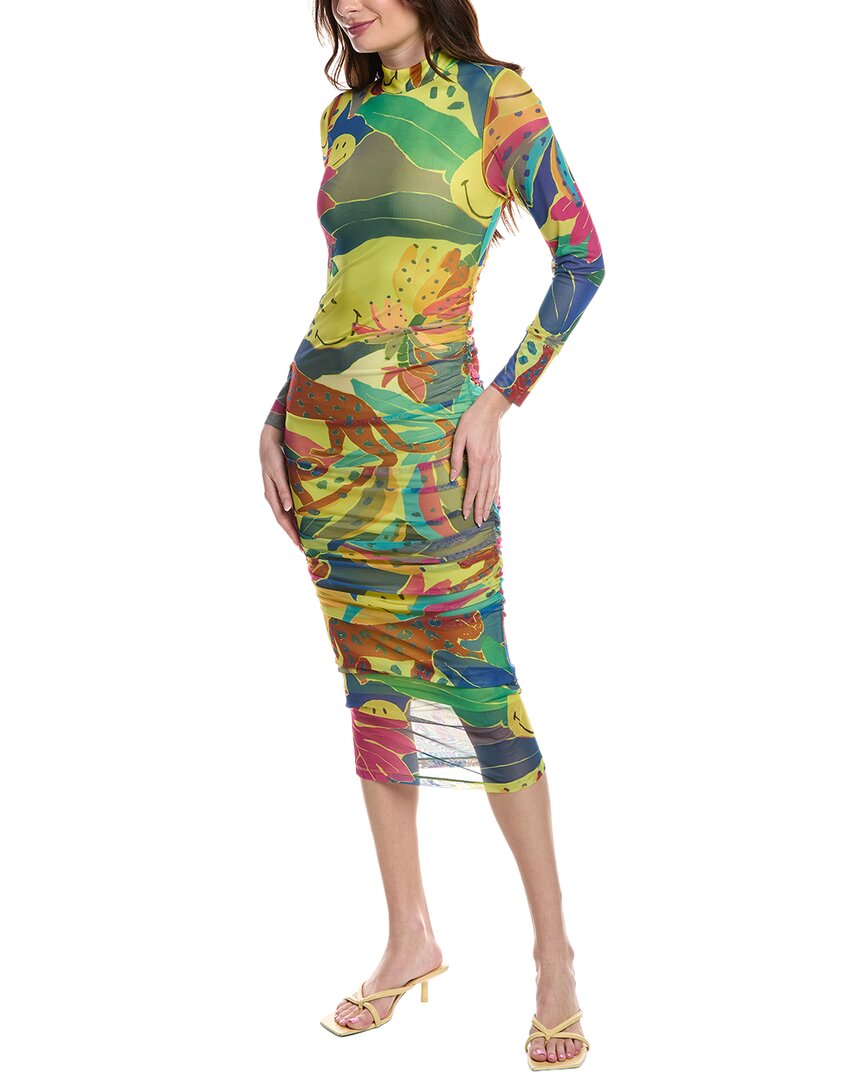 Farm Rio Mesh Midi Dress In Yellow
