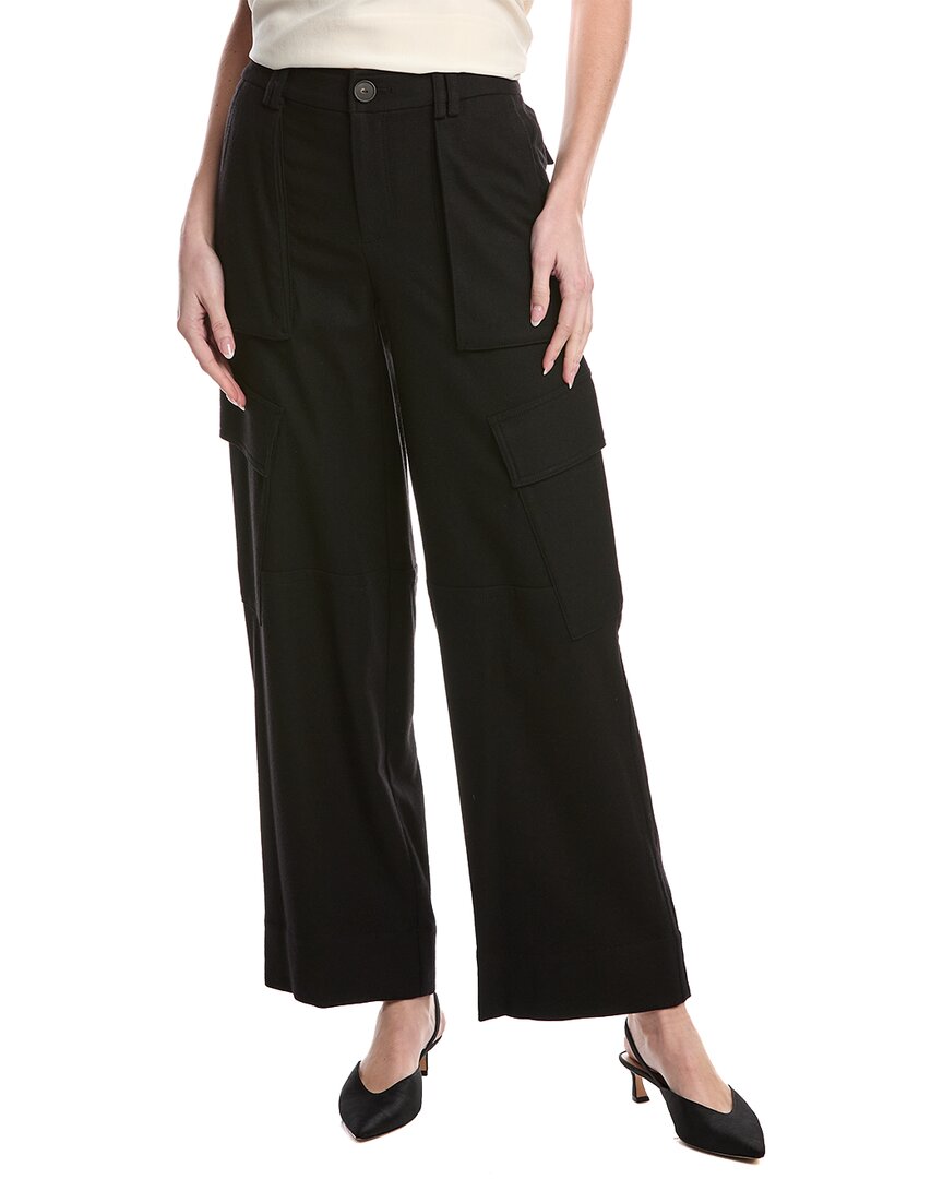 Vince Flannel Wide Leg Raver Wool-blend Pant In Black