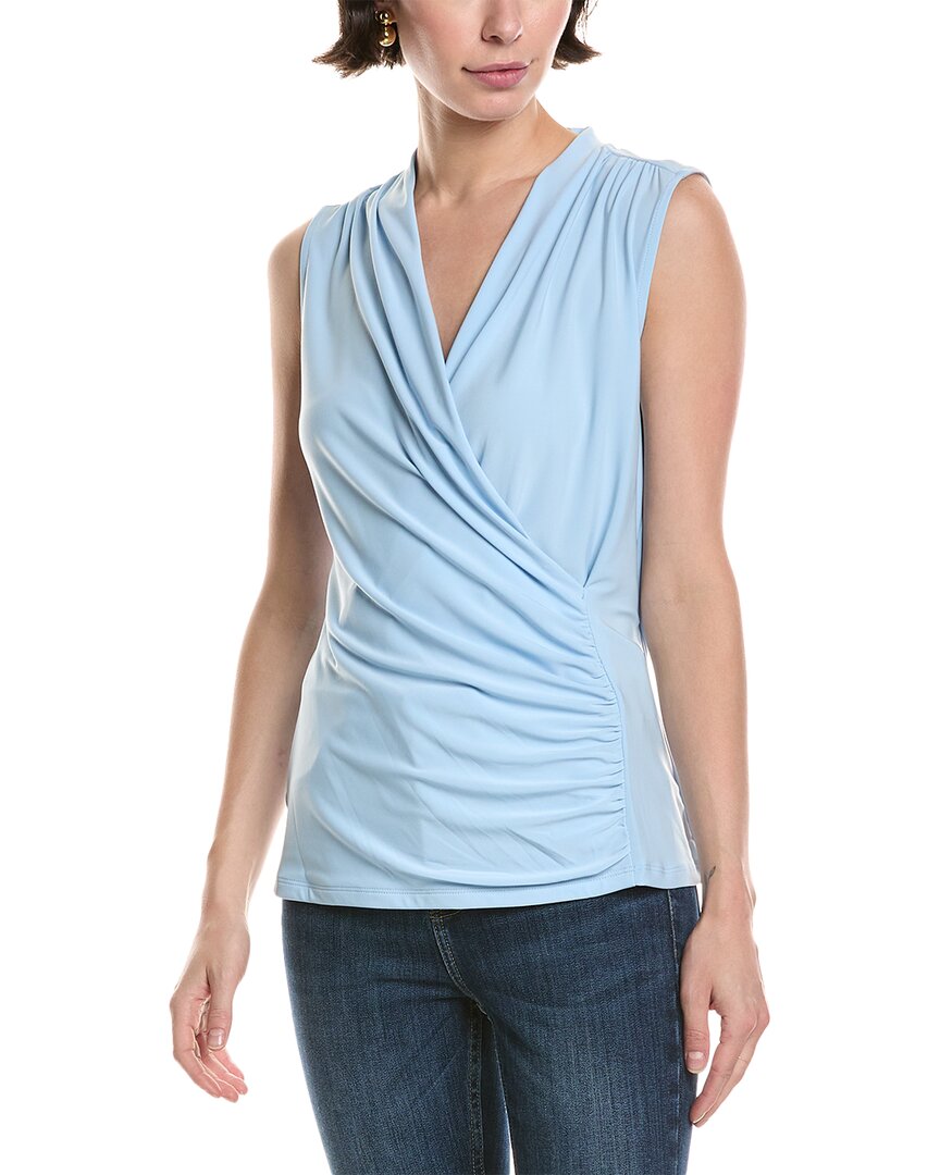 Anne Klein Shirred Faux Wrap Top In Blue