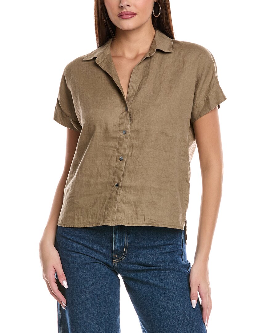 James Perse Short Sleeve Linen Button-up Shirt In Brown
