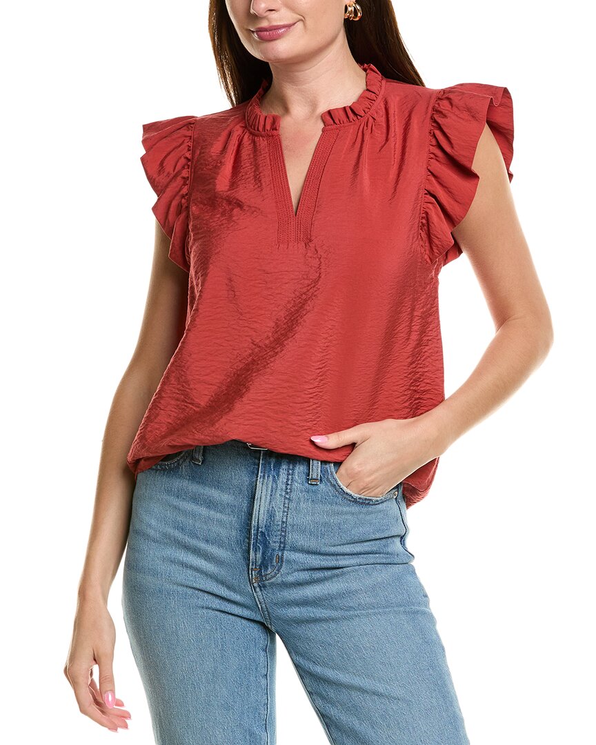 Anne Klein Trapunto Stitched Placket Top In Red