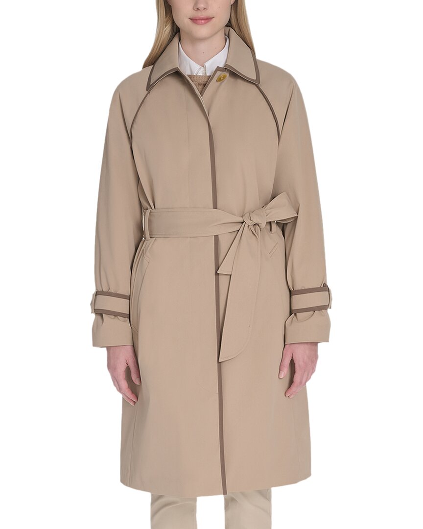 Cole Haan Insulated Twill Raglan Trench Coat In Neutral