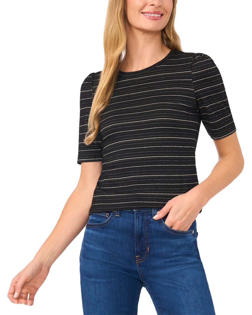 Cece Metallic Gathered Shoulder Elbow Sleeve Top In Black