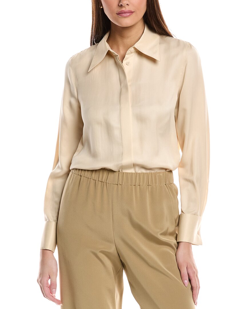 Lafayette 148 New York French Cuffed Silk-blend Blouse In Beige