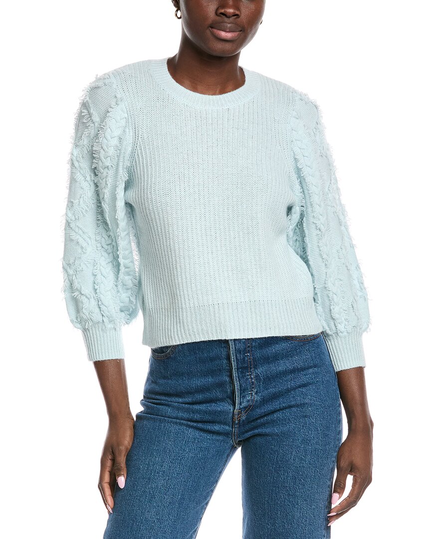 Autumn Cashmere Fringed Cable Puff Sleeve Cashmere Sweater In Green