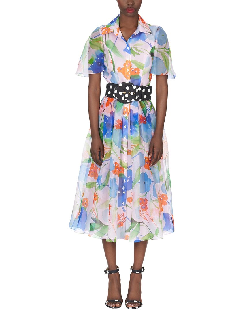 Carolina Herrera Button-front Floral-print Midi Dress With Tie Belt In Pink