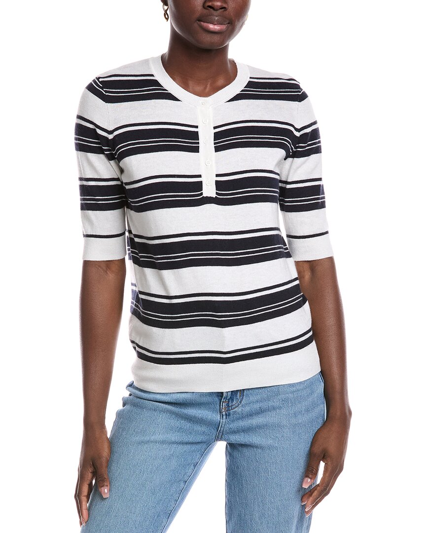 Minnie Rose Cashmere-blend Henley Sweater In White