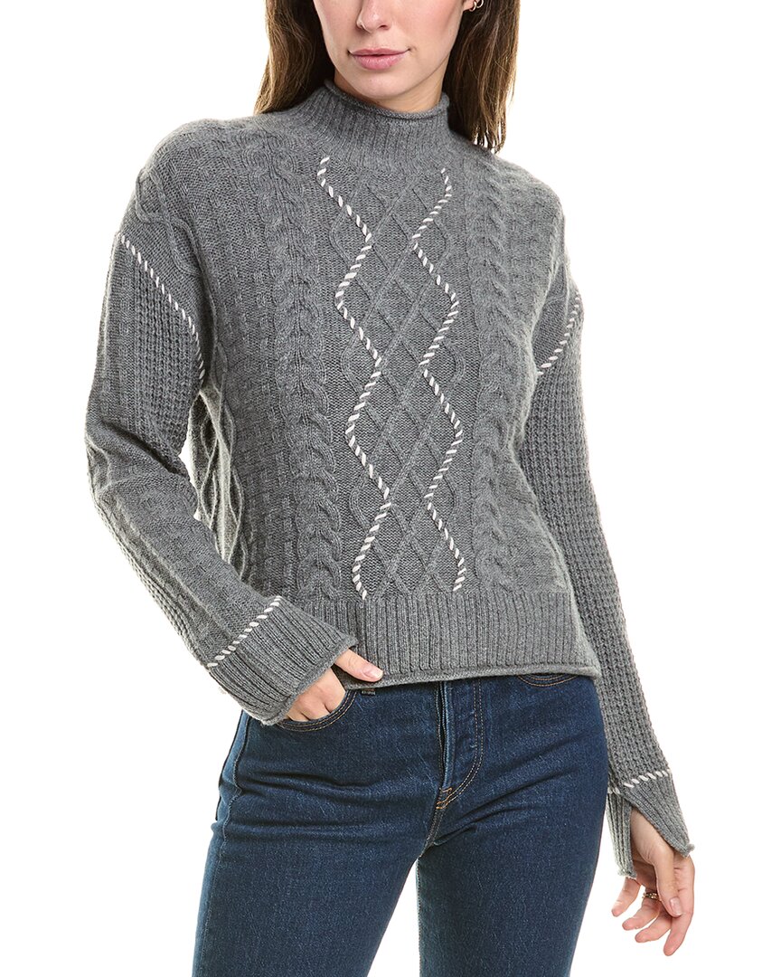 Hannah Rose Whipstitch Cable Wool & Cashmere-blend Pullover In Grey