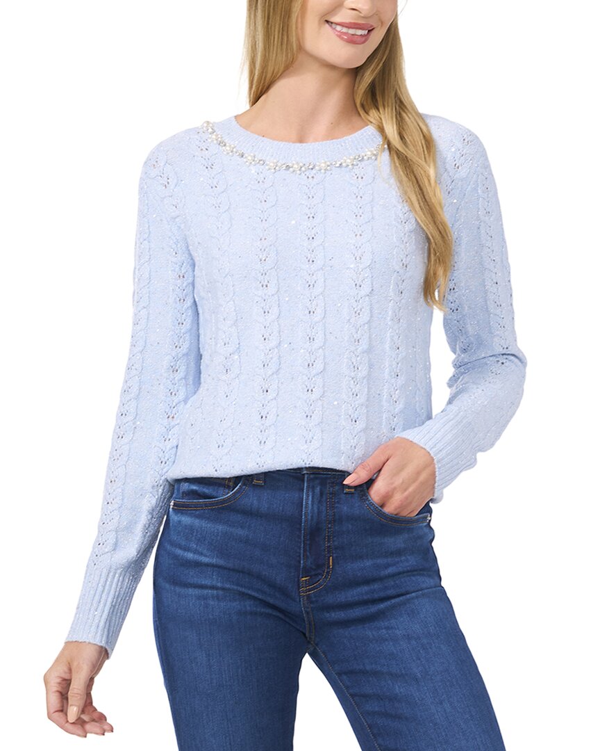 Cece Embellished Sequin Cable Stitch Sweater In Blue