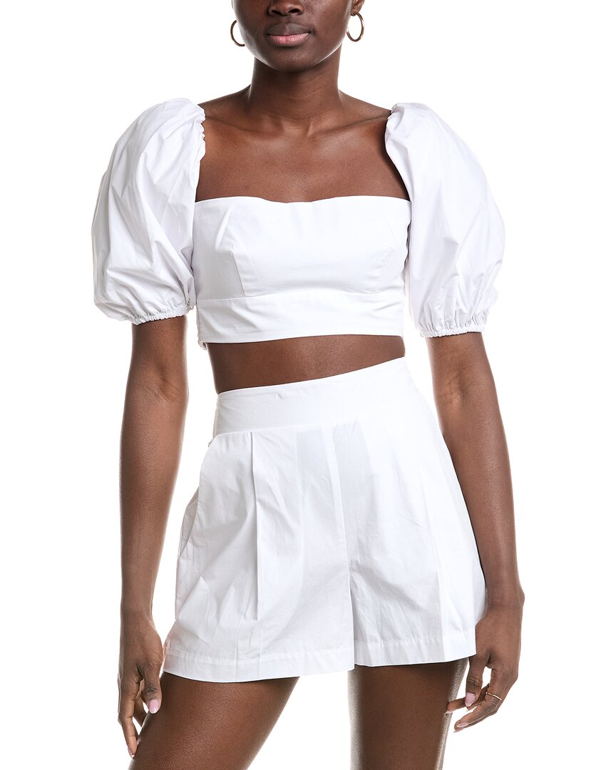 Susana Monaco Poplin Puff Sleeve Crop Top In White
