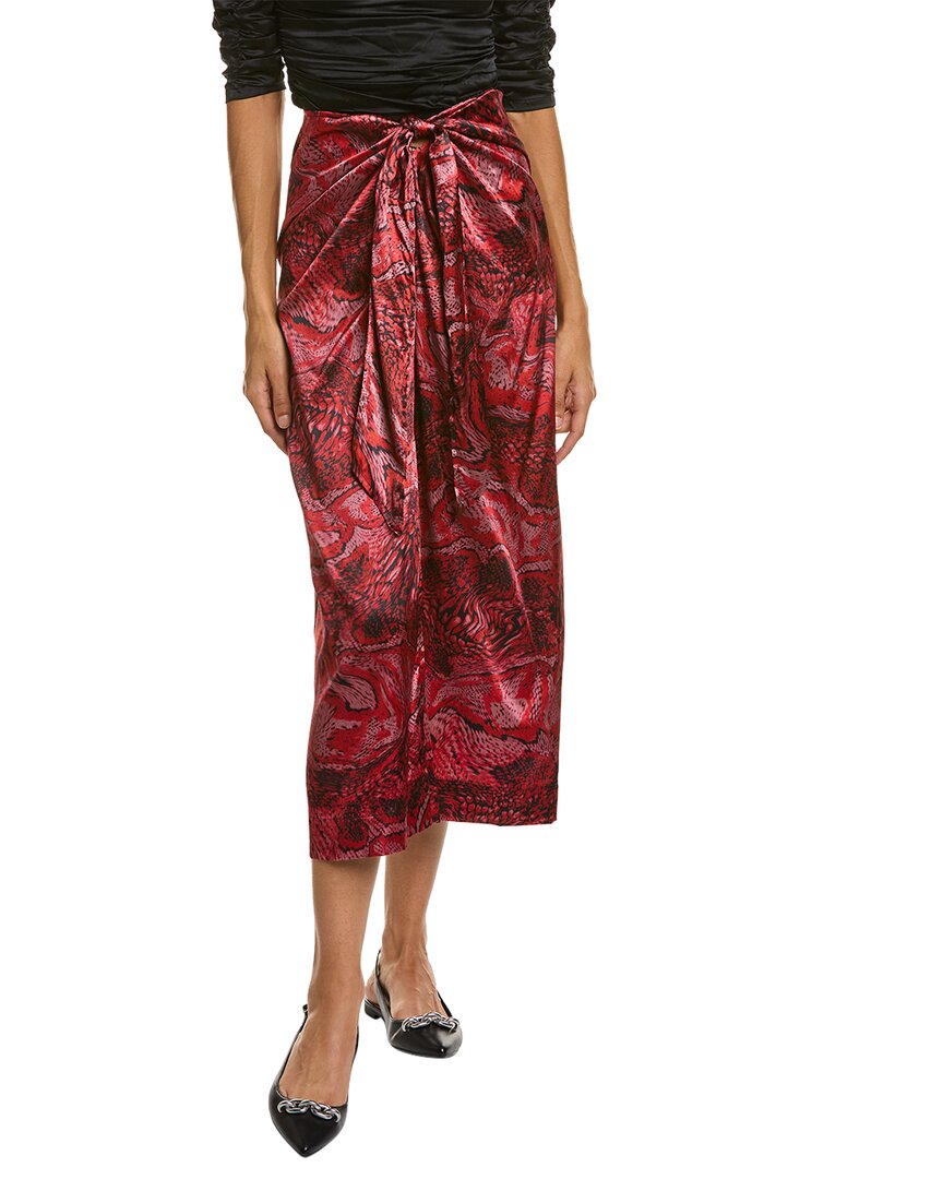 Shop Ganni Satin Silk-blend Midi Skirt In Red