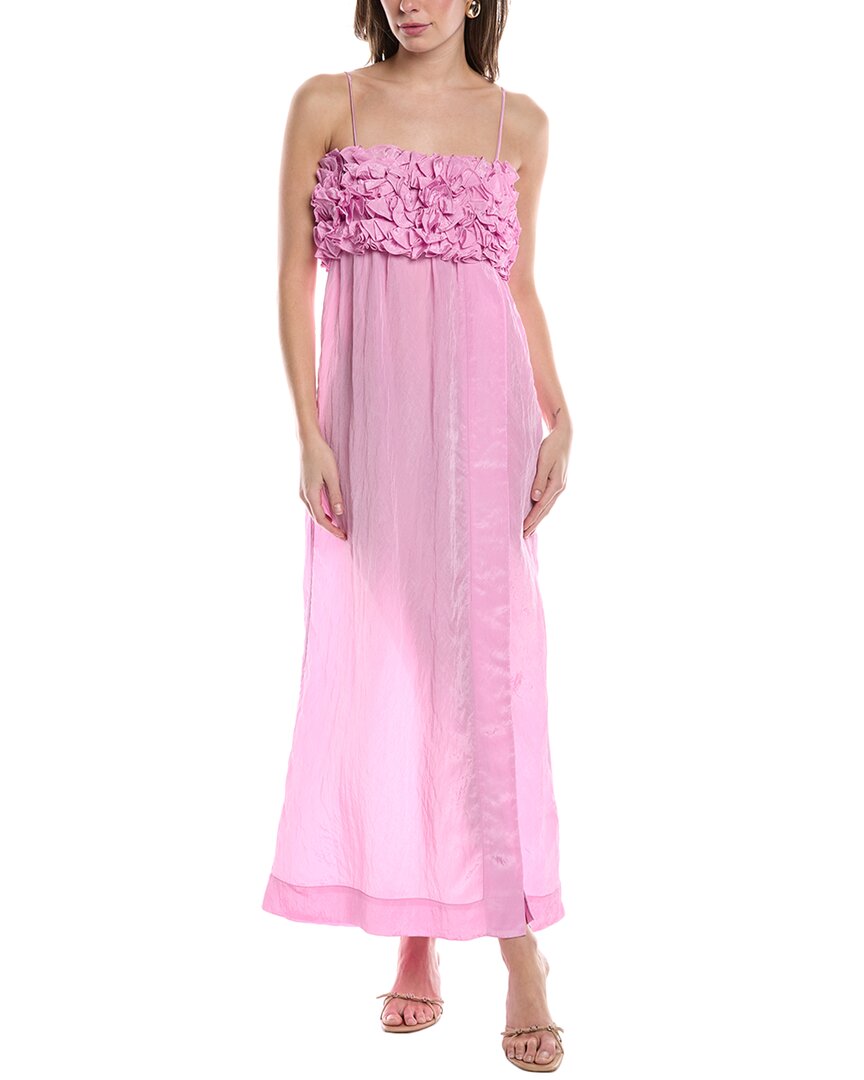Ganni Shiny Spaghetti-strap Ruffle Maxi Dress In Pink