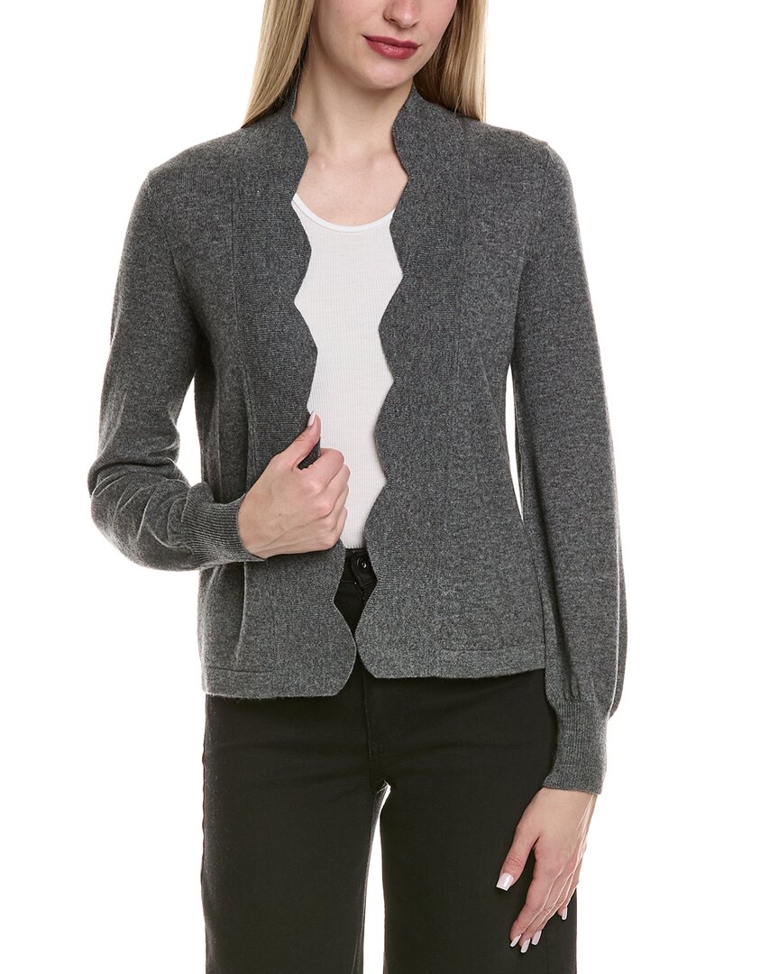 Sofiacashmere Scallop Edge Cropped Wool & Cashmere-blend Cardigan In Gray