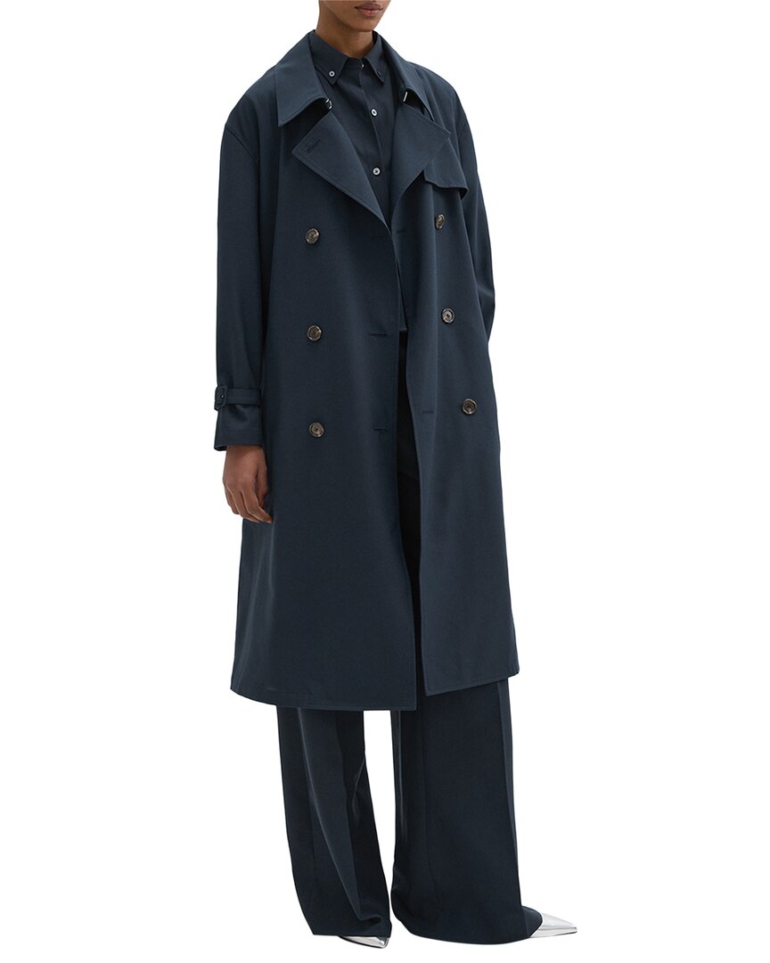 Theory Double-breasted Wool-blend Trench Coat In Blue