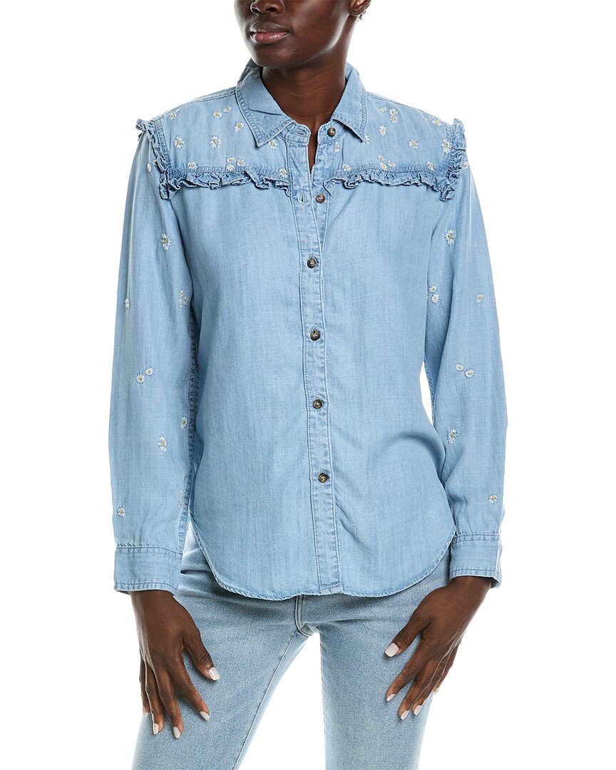 Driftwood Denim Button-down Flower Shirt In Blue