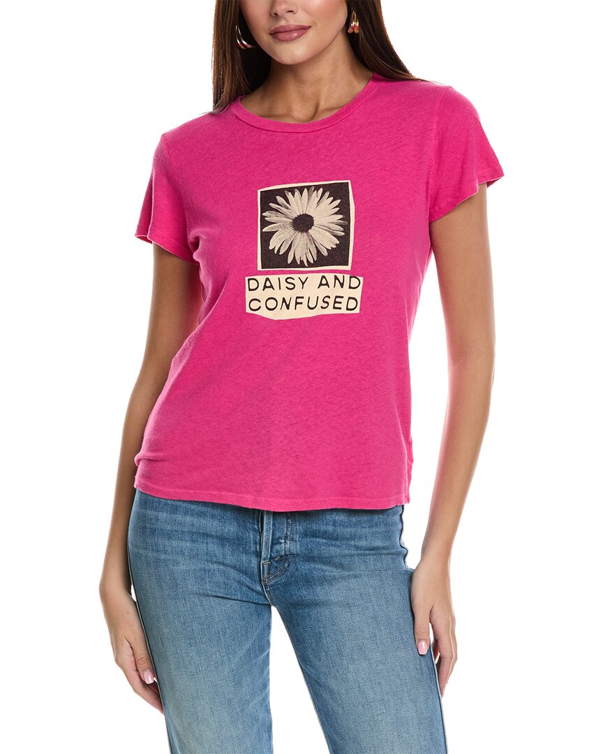 Shop Mother Denim The Lil Sinful Linen-blend T-shirt In Pink