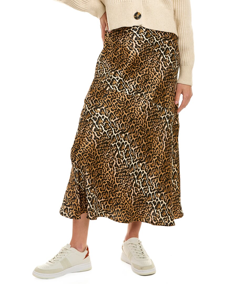 Shop Ena Pelly Cheetah Paneled Midi Skirt In Brown